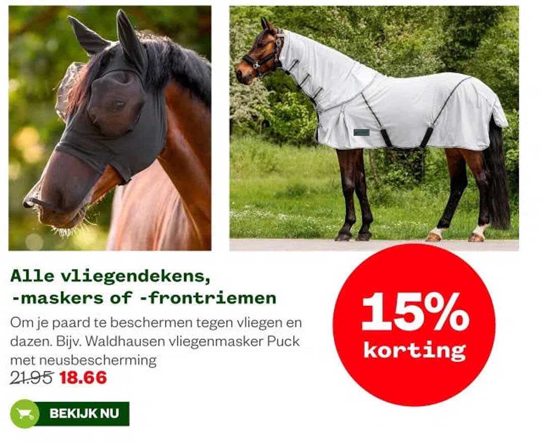 Alle vliegendekens, -maskers of -frontriemen 15% korting