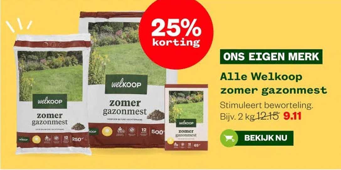 Alle Welkoop zomer gazonmest 25% korting