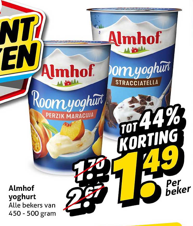 Almhof yoghurt Alle bekers van 450 - 500 gram TOT 44% KORTING
