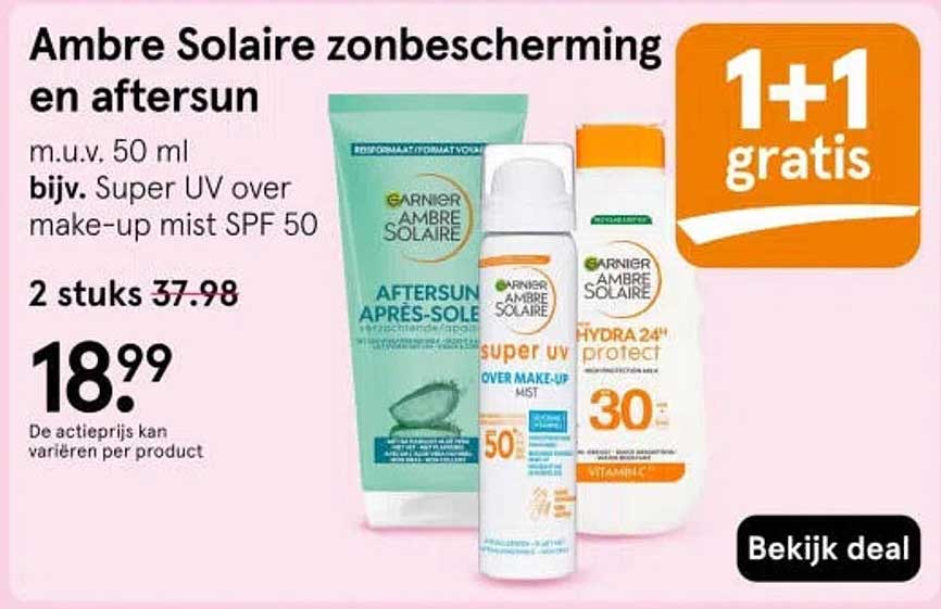 Ambre Solaire zonbescherming en aftersun 1+1 gratis