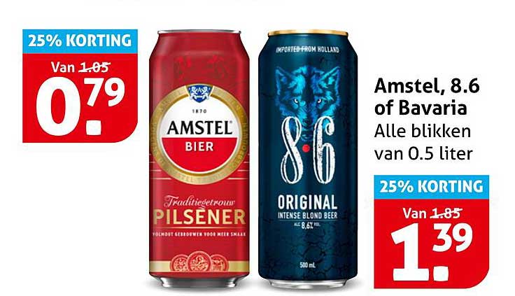 Amstel, 8.6 of Bavaria Alle blikken van 0.5 liter
