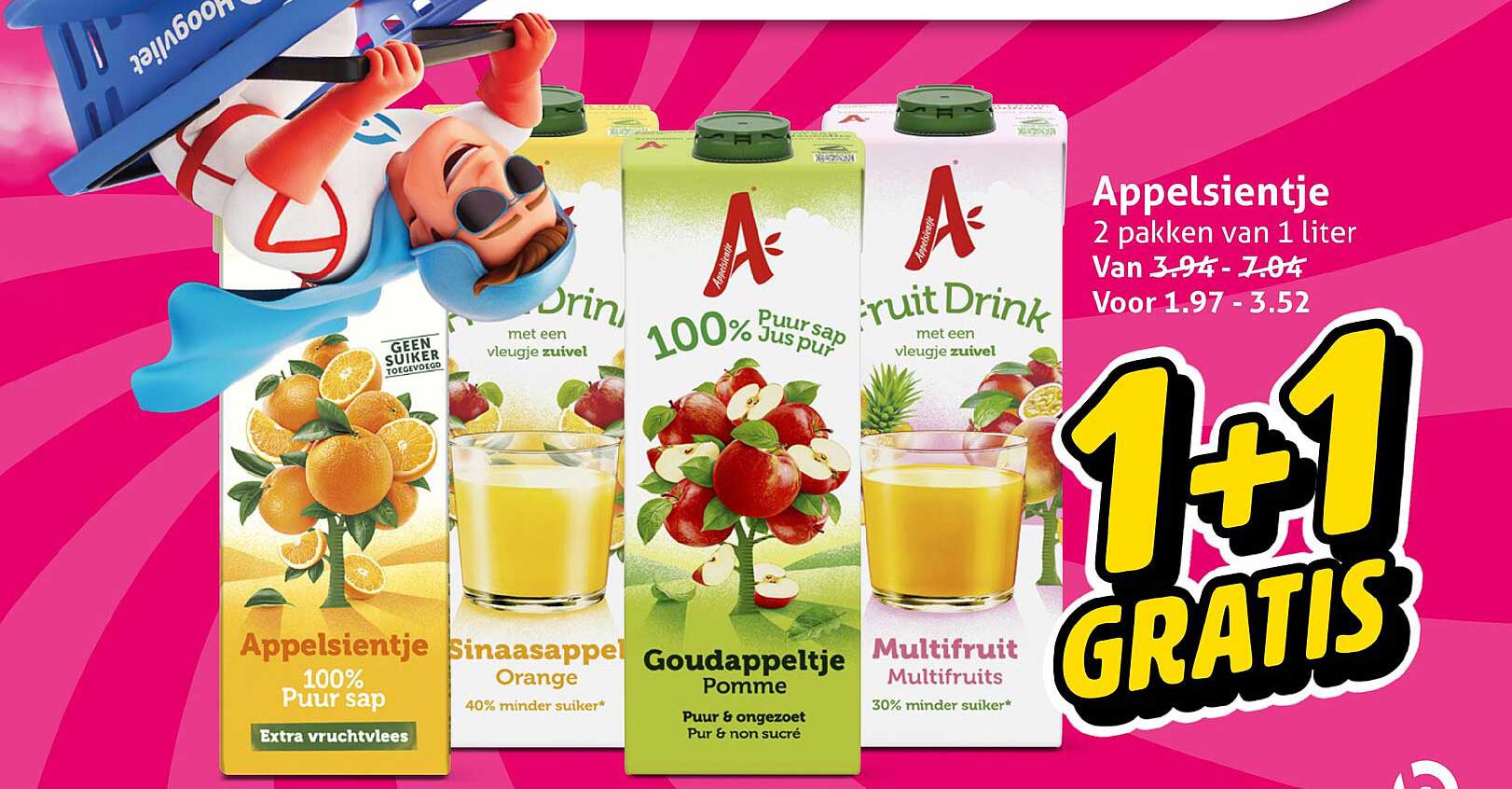Appelsientje 2 pakken van 1 liter 1+1 GRATIS