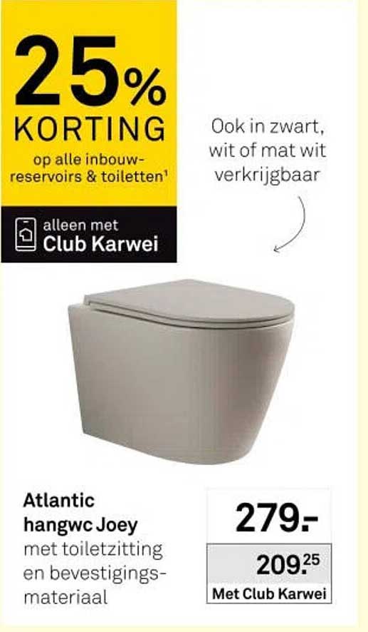 Atlantic hangwc Joey met toiletzitting en bevestigingsmateriaal 25% korting op alle inbouw-reservoirs & toiletten