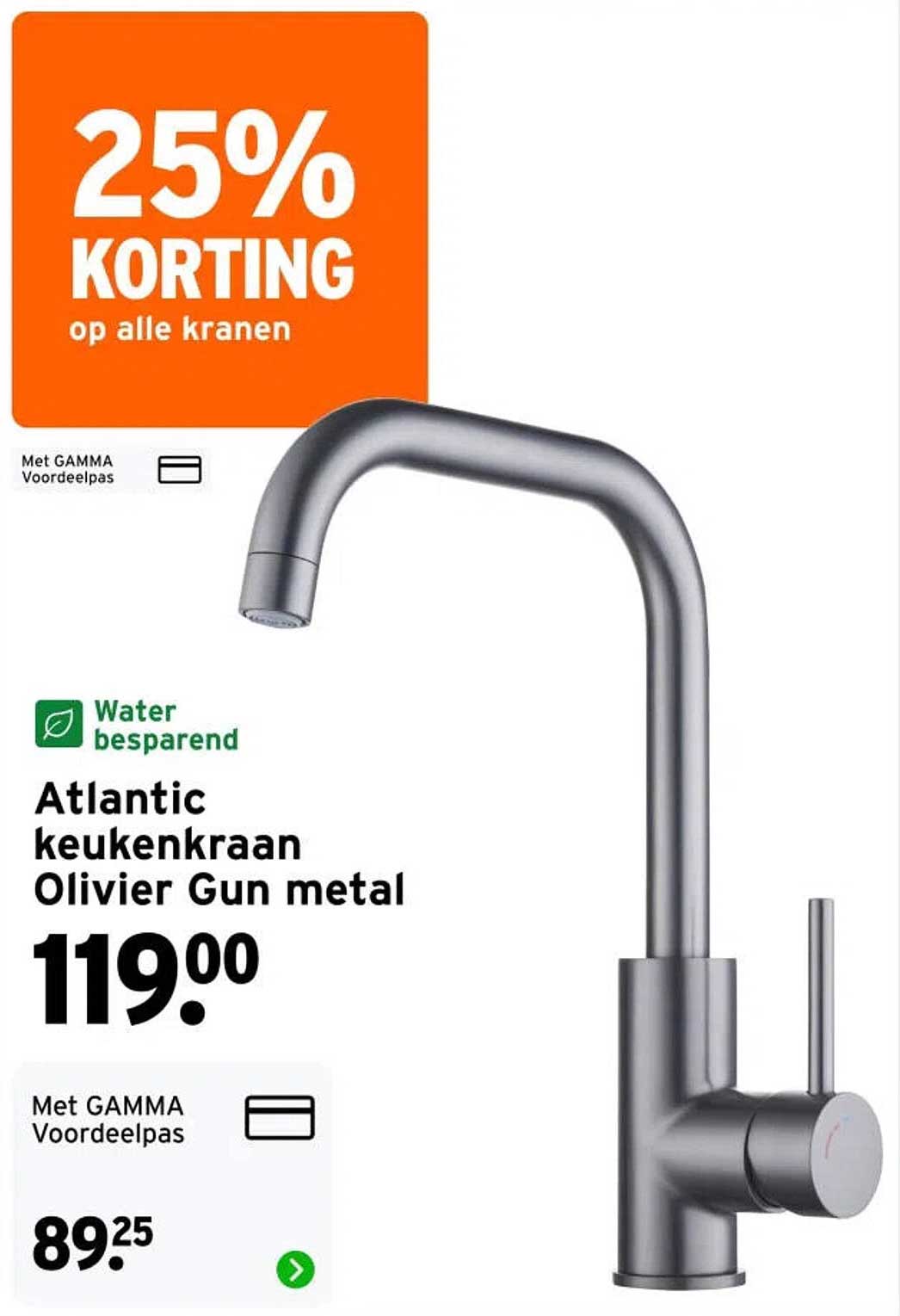 Atlantic keukenkraan Olivier Gun metal 25% KORTING op alle kranen