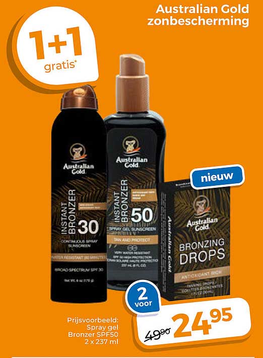 Australian Gold zonbescherming 1+1 gratis