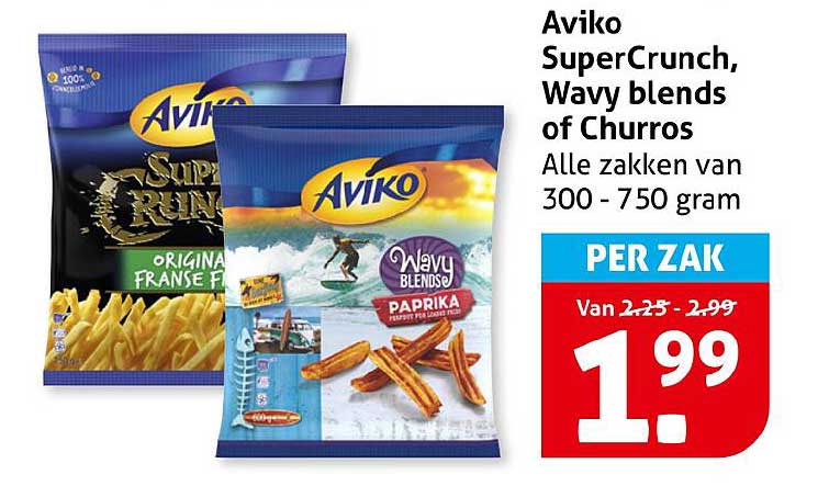 Aviko SuperCrunch, Wavy blends of Churros Alle zakken van 300 - 750 gram PER ZAK
