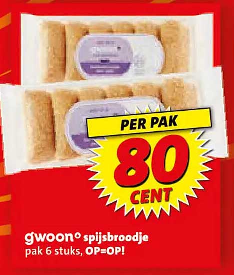 aWoon spijsbroodje pak 6 stuks, OP=OP! PER PAK 80 CENT