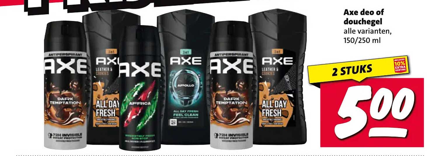 Axe deo of douchegel alle varianten, 150/250 ml 2 STUKS