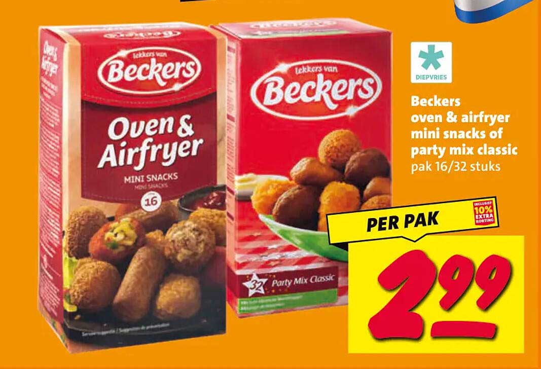 Beckers oven & airfryer mini snacks of party mix classic pak 16/32 stuks
