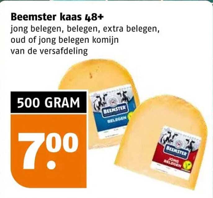 Beemster kaas 48+ jong belegen, belegen, extra belegen, oud of jong belegen komijn van de versafdeling