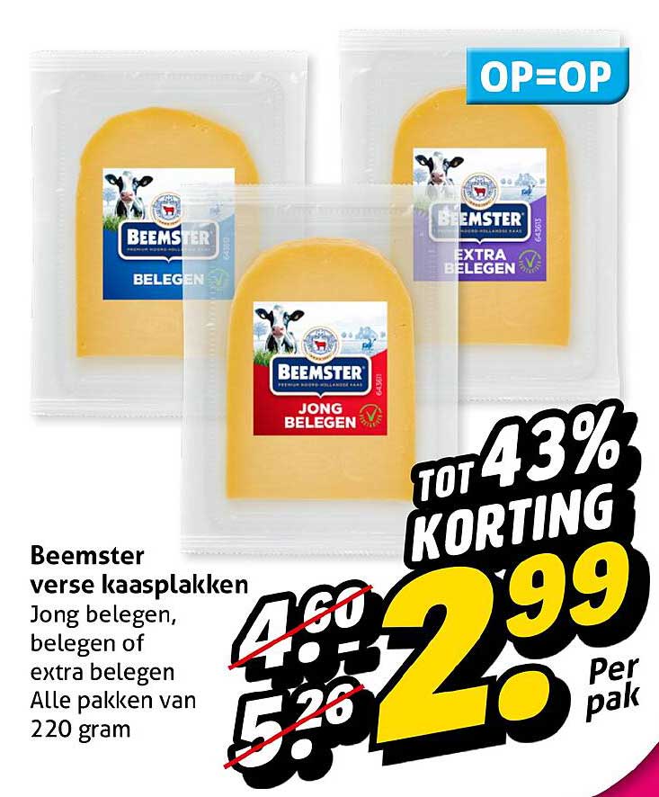 Beemster verse kaasplakken Jong belegen, belegen of extra belegen Alle pakken van 220 gram