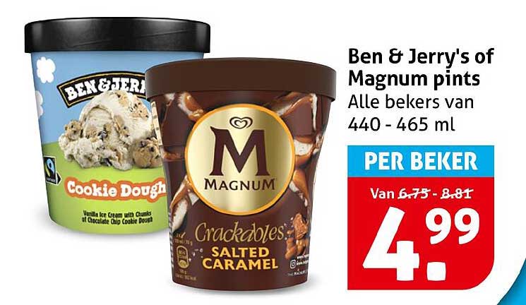 Ben & Jerry's of Magnum pints Alle bekers van 440 - 465 ml PER BEKER