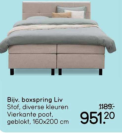 Bĳv. boxspring Liv Stof, diverse kleuren Vierkante poot, geblokt, 160x200 cm