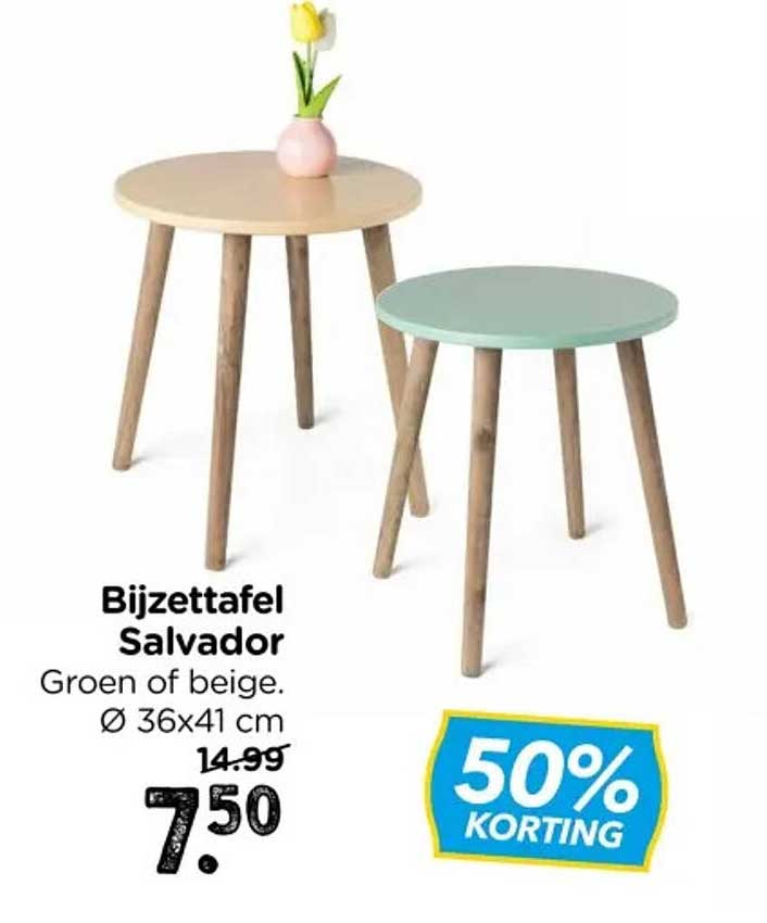 Bijzettafel Salvador - Groen of beige. Ø 36x41 cm - 50% KORTING