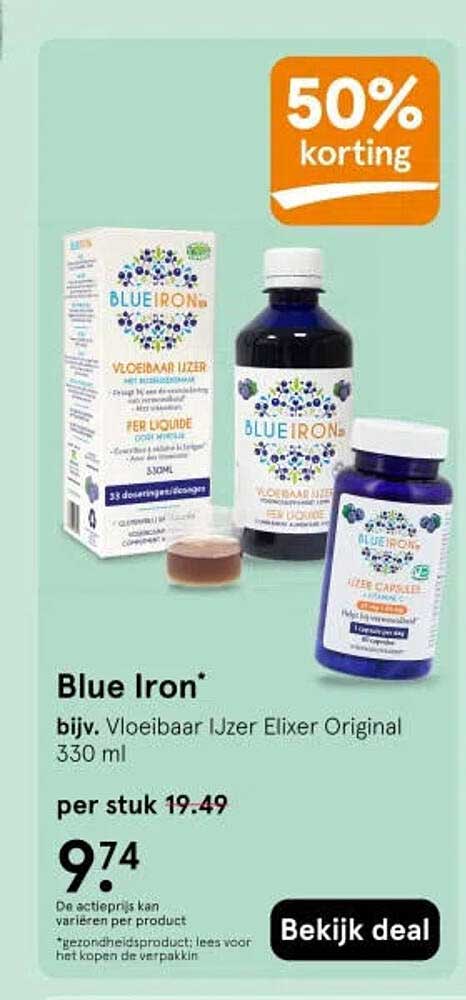 Blue Iron* bijv. Vloeibaar IJzer Elixer Original 330 ml 50% korting