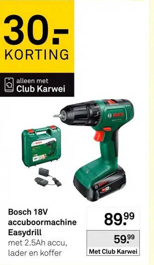Bosch 18V accuboormachine Easydrill met 2.5Ah accu, lader en koffer