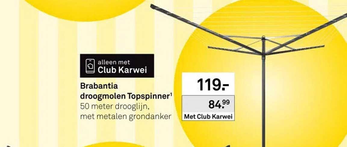 Brabantia droogmolen Topspinner¹ 50 meter drooglijn, met metalen grondanker