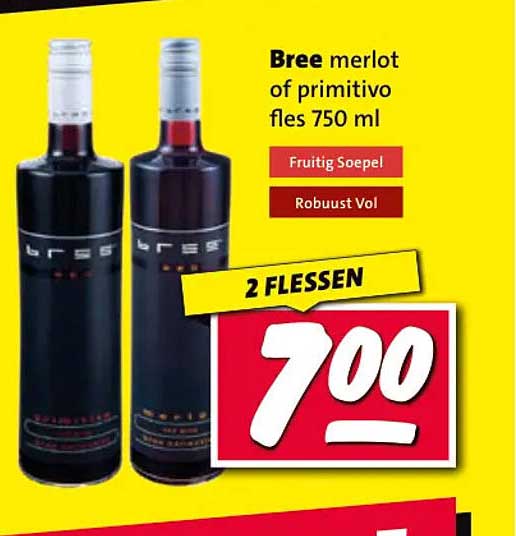 Bree merlot of primitivo fles 750 ml 2 FLESSEN 7,00