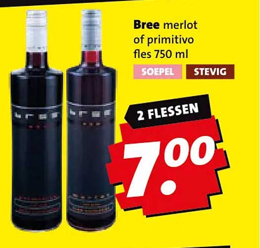 Bree merlot of primitivo fles 750 ml 2 flessen