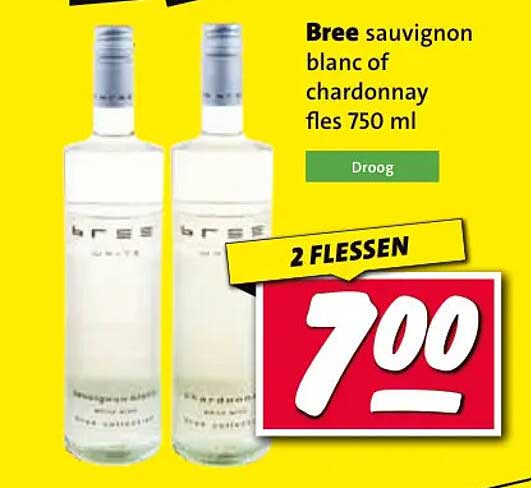 Bree sauvignon blanc of chardonnay fles 750 ml 2 flessen
