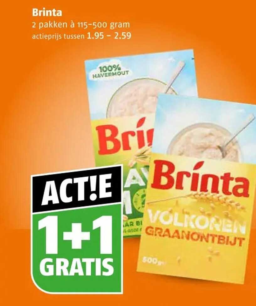 Brinta 2 pakken à 115-500 gram ACT!E 1+1 GRATIS