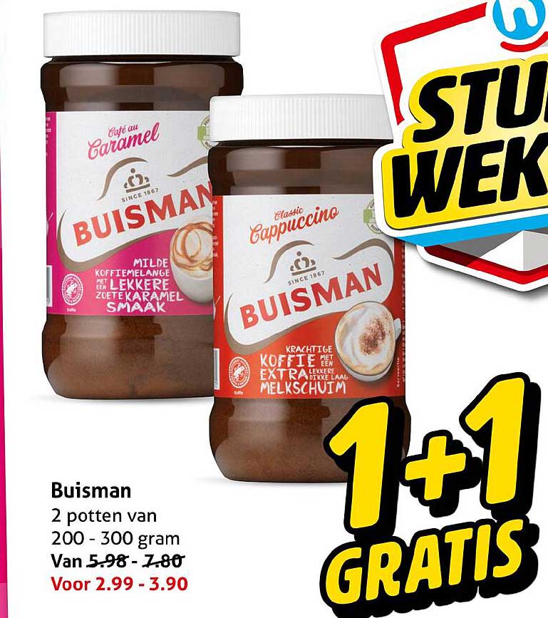 Buisman 2 potten van 200 - 300 gram 1+1 GRATIS