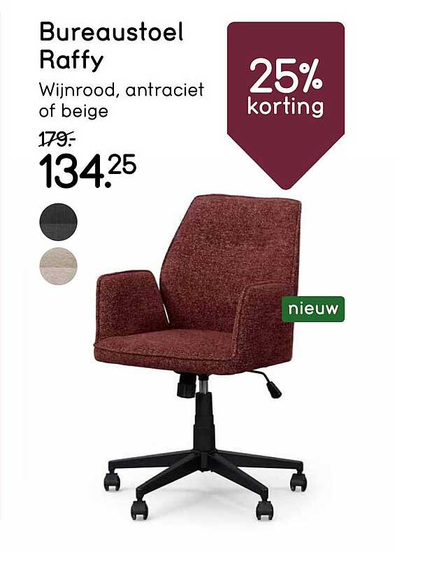 Bureaustoel Raffy Wijnrood, antraciet of beige 25% korting
