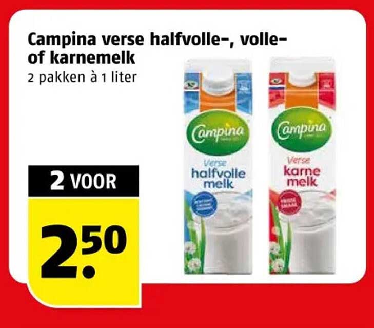 Campina verse halfvolle-, volle- of karnemelk