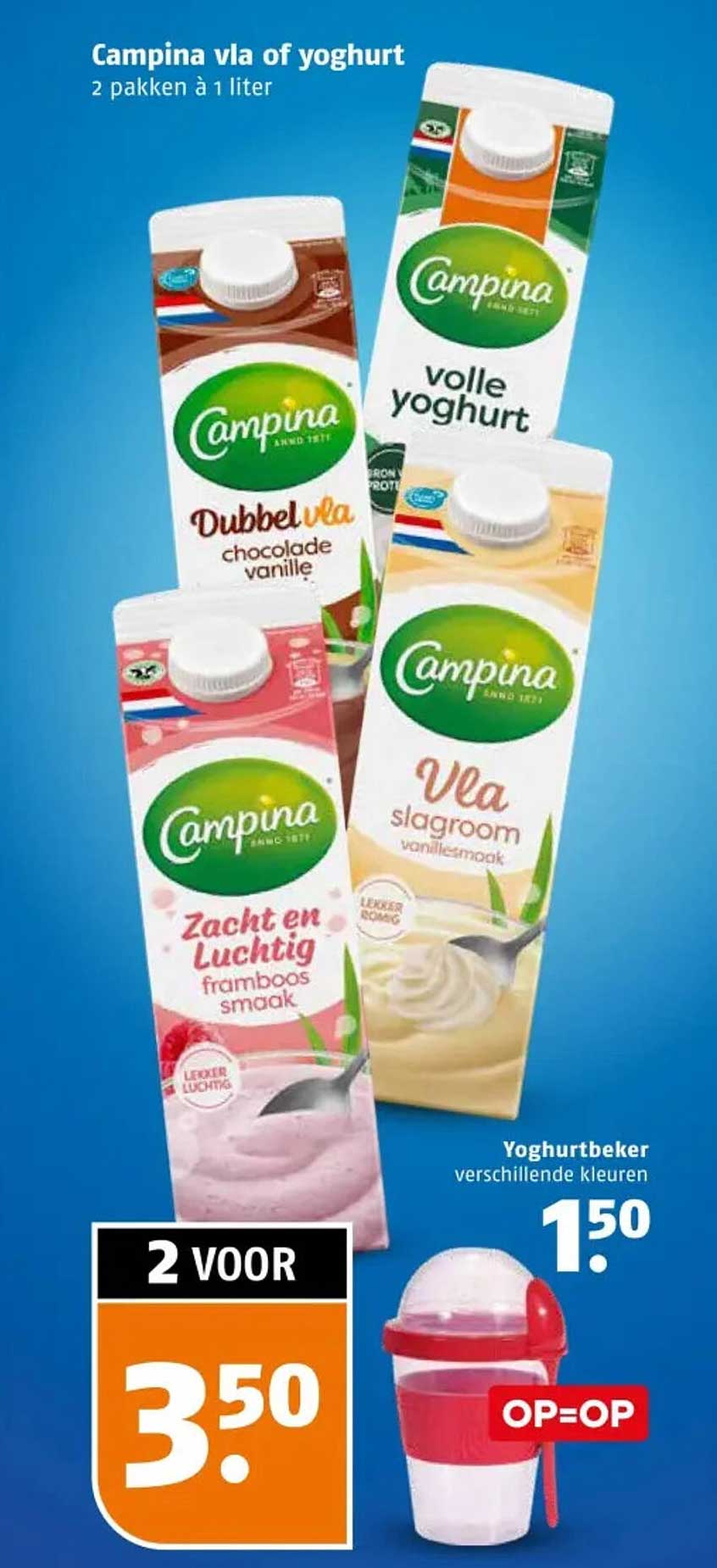 Campina vla of yoghurt 2 pakken à 1 liter