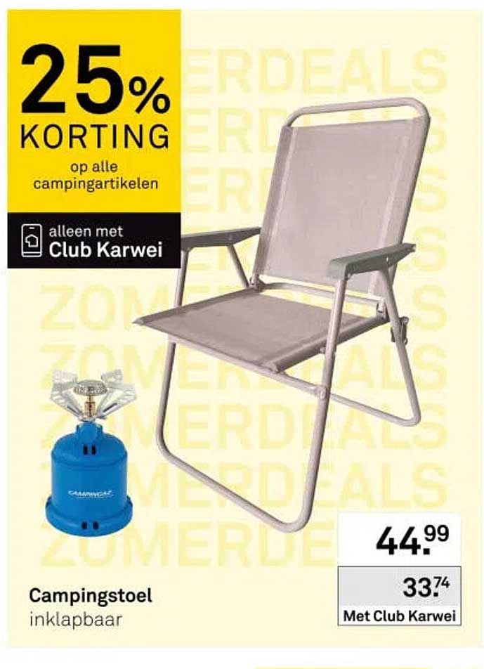 Campingstoel inklapbaar 25% korting op alle campingartikelen