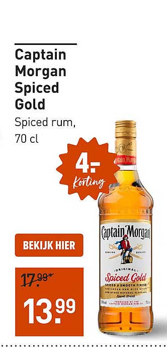 Captain Morgan Spiced Gold Spiced rum, 70 cl 4,- korting