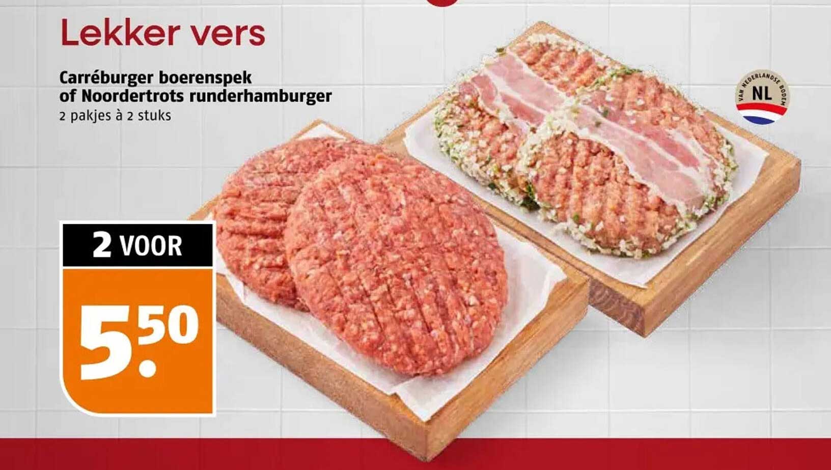 Carréburger boeren spek of Noordertrots runderhamburger 2 pakjes à 2 stuks