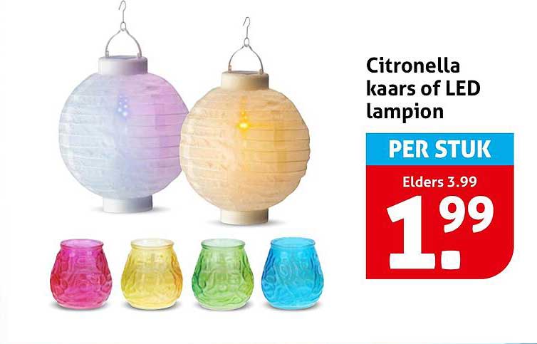 Citronella kaars of LED lampion PER STUK