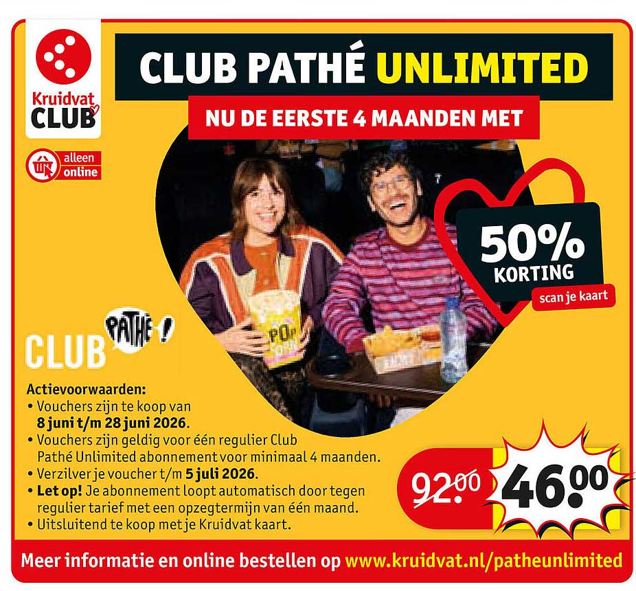 CLUB PATHÉ UNLIMITED NU DE EERSTE 4 MAANDEN MET 50% KORTING scan je kaart
