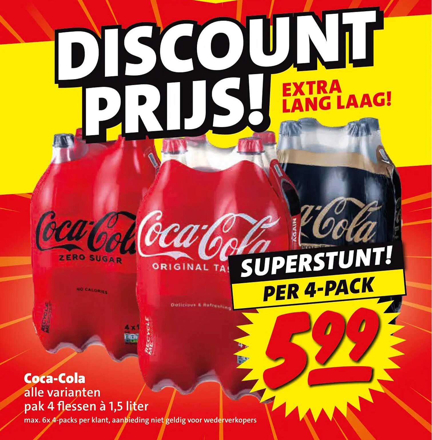 Coca-Cola alle varianten pak 4 flessen à 1,5 liter PER 4-PACK