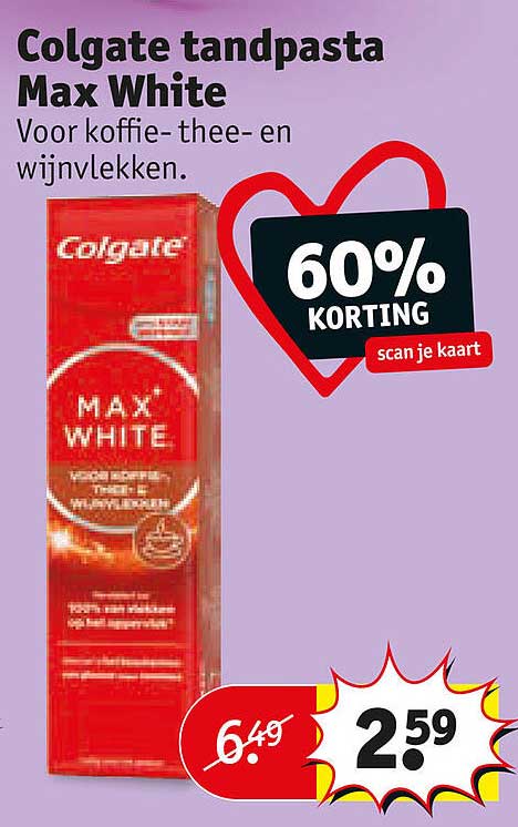 Colgate tandpasta Max White 60% korting scan je kaart