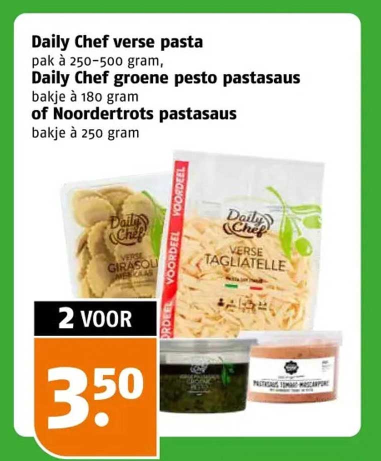 Daily Chef verse pasta, Daily Chef groene pesto pastasaus of Noordertrots pastasaus 2 voor 3,50