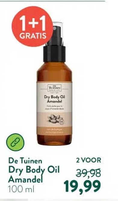 De Tuinen Dry Body Oil Amandel 100 ml 1+1 gratis