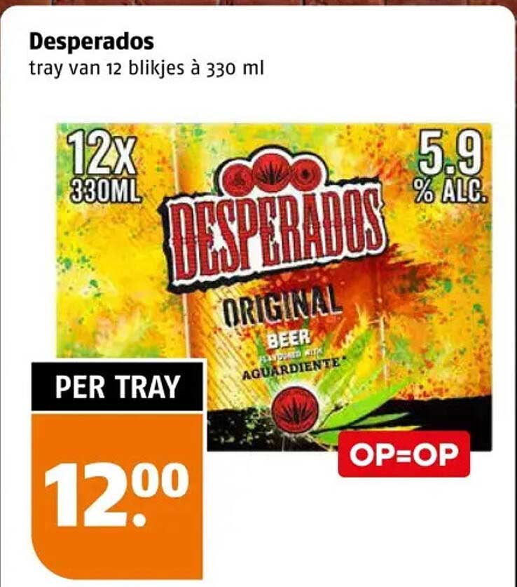 Desperados tray van 12 blikjes à 330 ml OP=OP