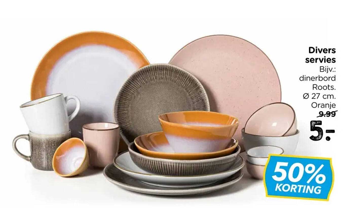 Divers servies, Bijv.: dinerbord Roots. Ø 27 cm. Oranje 50% KORTING