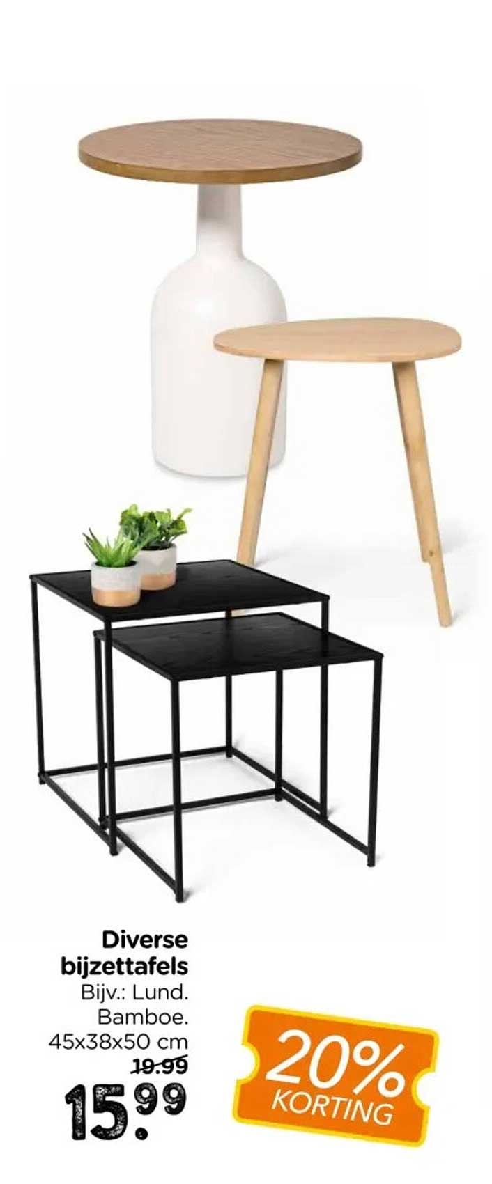 Diverse bijzettafels Bijv.: Lund. Bamboe. 45x38x50 cm 20% KORTING