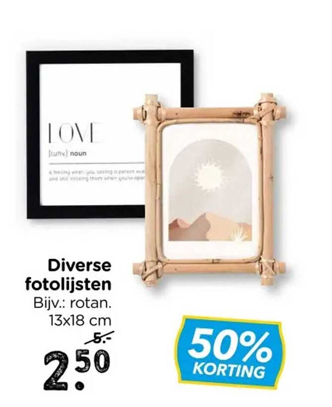 Diverse fotolijsten Bijv.: rotan. 13x18 cm 50% KORTING