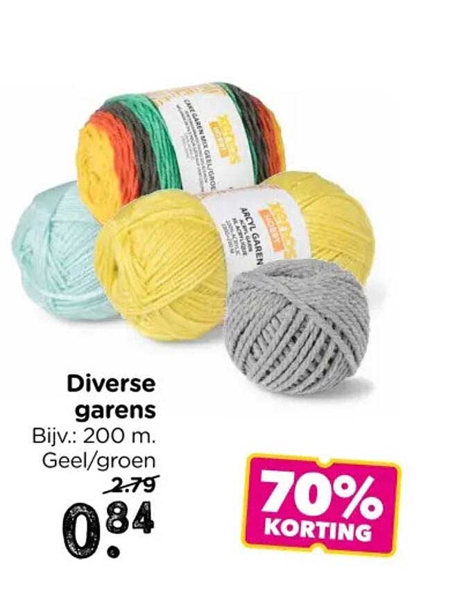 Diverse garens Bijv.: 200 m. Geel/groen 70% KORTING