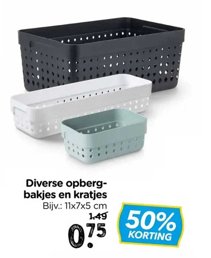 Diverse opberg-bakjes en kratjes 50% KORTING