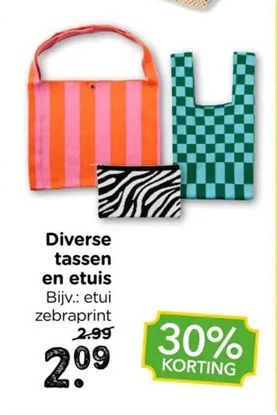 Diverse tassen en etuis Bijv.: etui zebraprint 30% KORTING