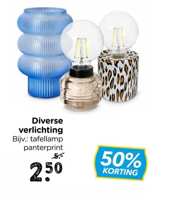 Diverse verlichting Bijv.: tafellamp panterprint 50% KORTING