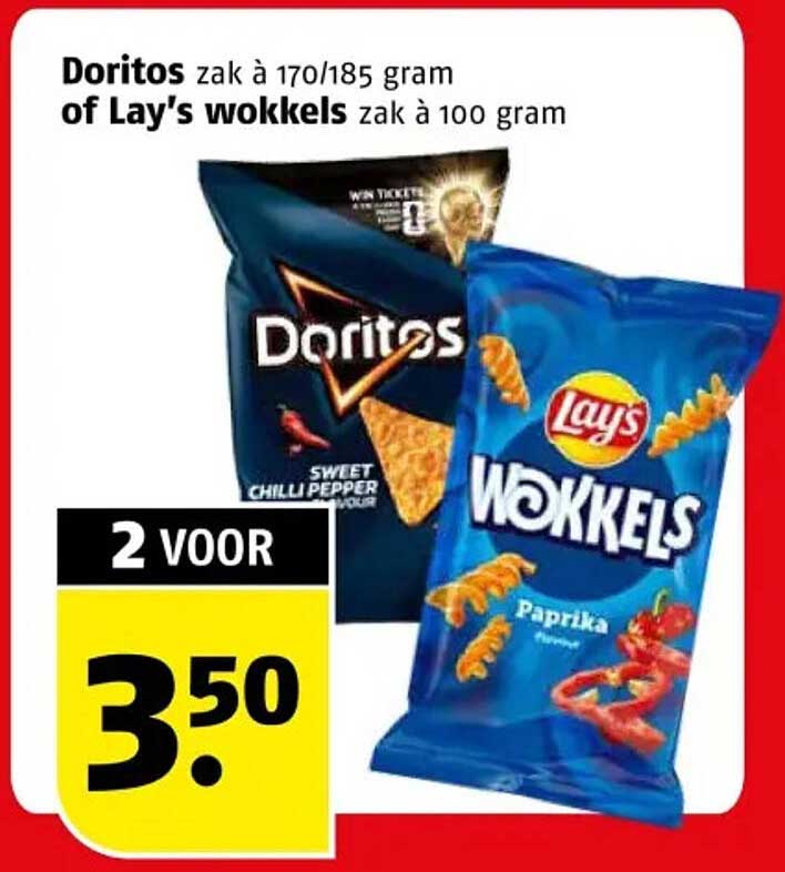 Doritos zak à 170/185 gram of Lay's wokkels zak à 100 gram