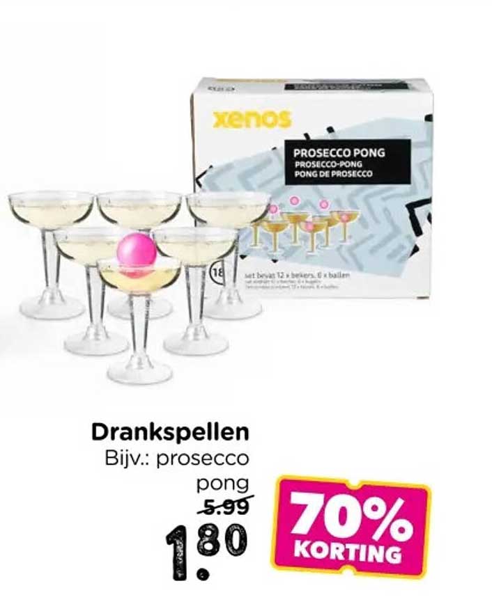 Drankspellen Bijv.: prosecco pong 70% KORTING
