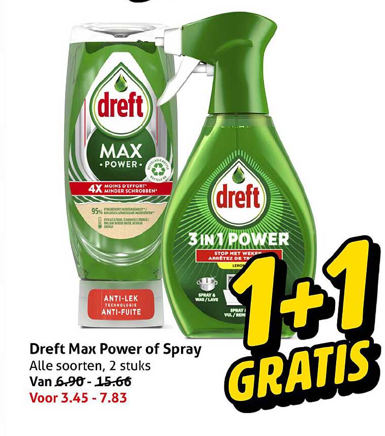 Dreft Max Power of Spray Alle soorten, 2 stuks 1+1 gratis