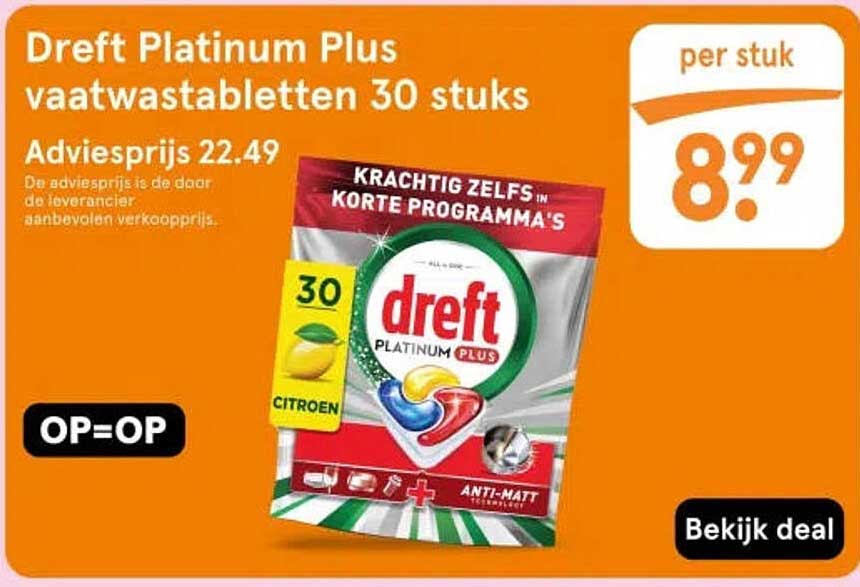 Dreft Platinum Plus vaatwastabletten 30 stuks